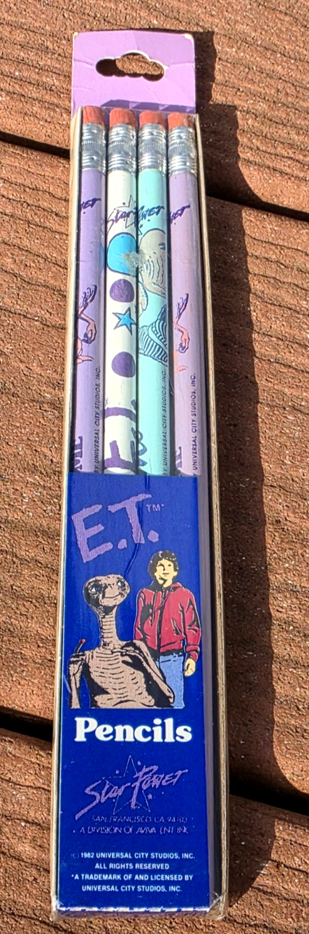 E.T. Vintage 1982 Extra Terrestrial Wood Pencils Set (4)New Old Stock Star Power